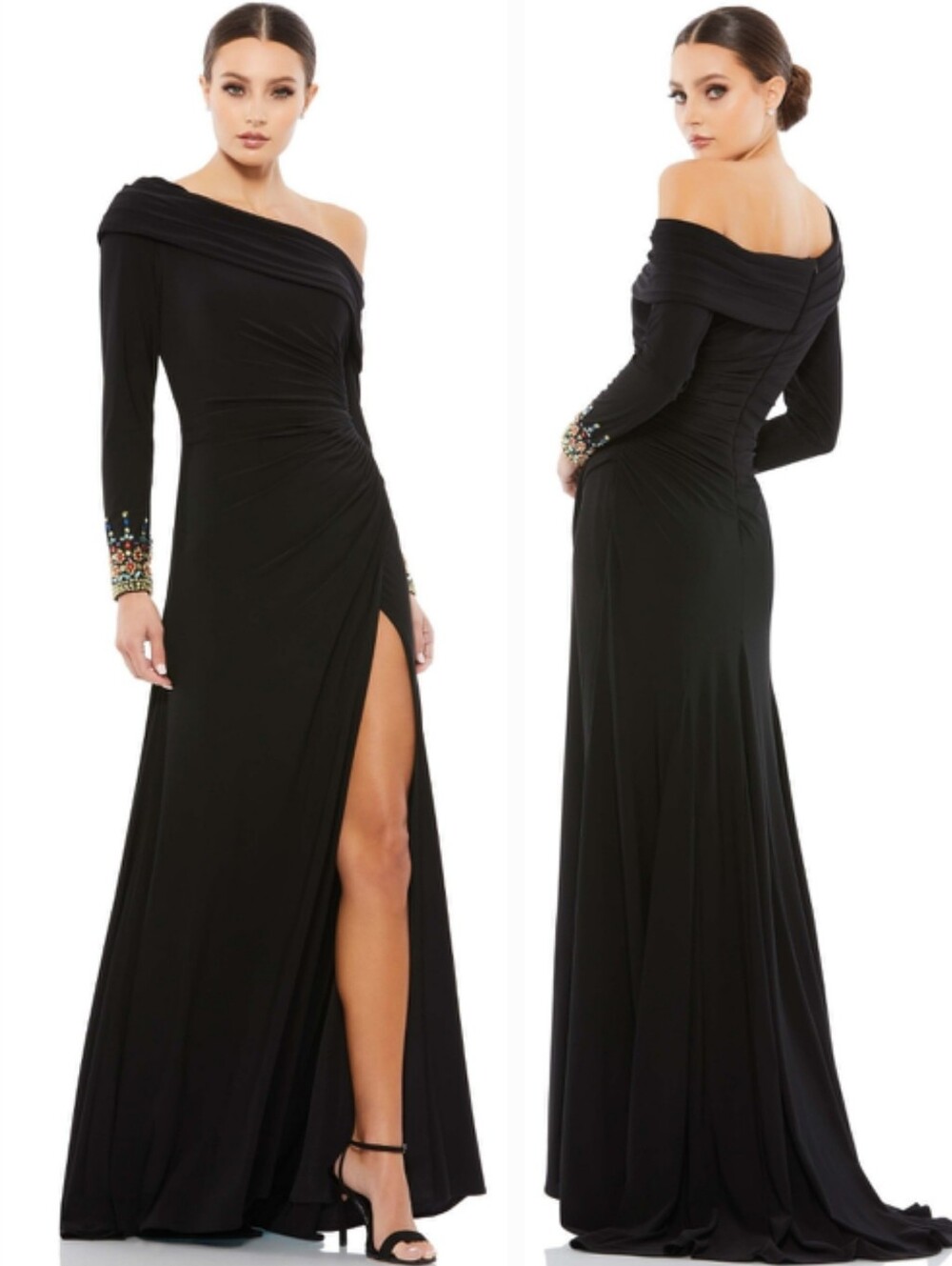 New Mac Duggal Women's Black Beaded Floor-Length Formal Gown Size 4
